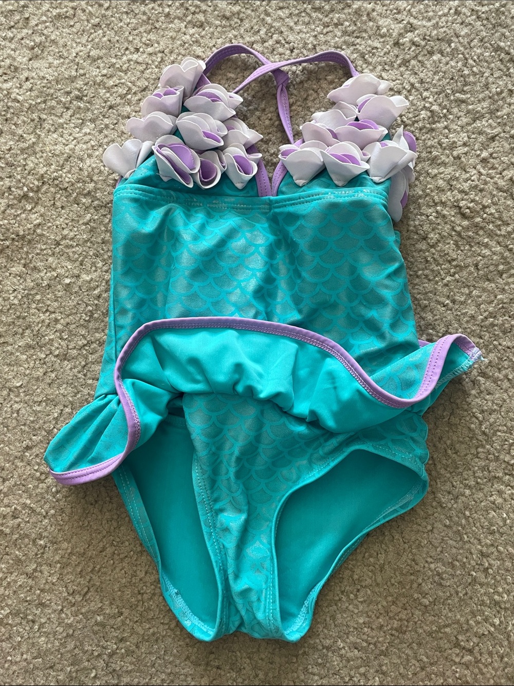 Floatimini Turquoise One-Piece Mermaid Swimsuit with Purple Trim